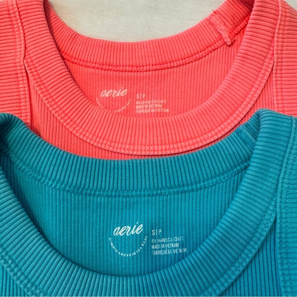 Aerie Small LOT of Two Tank Tops ~ Ribbed Cropped Blue & Pinkish Coral - Picture 8 of 10